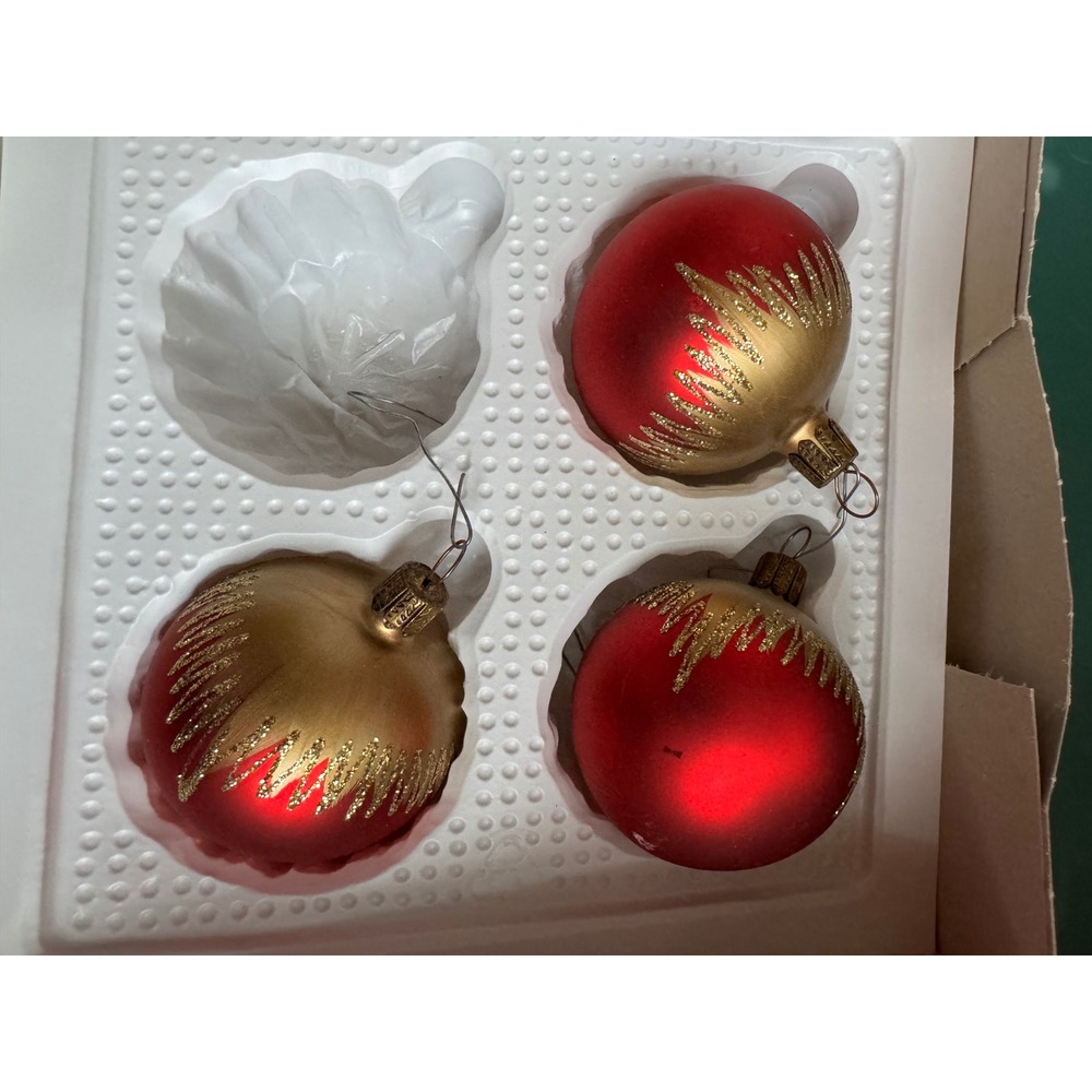 Set of 3 vintage red gold snow cap glass bulbs - made in Germany as is